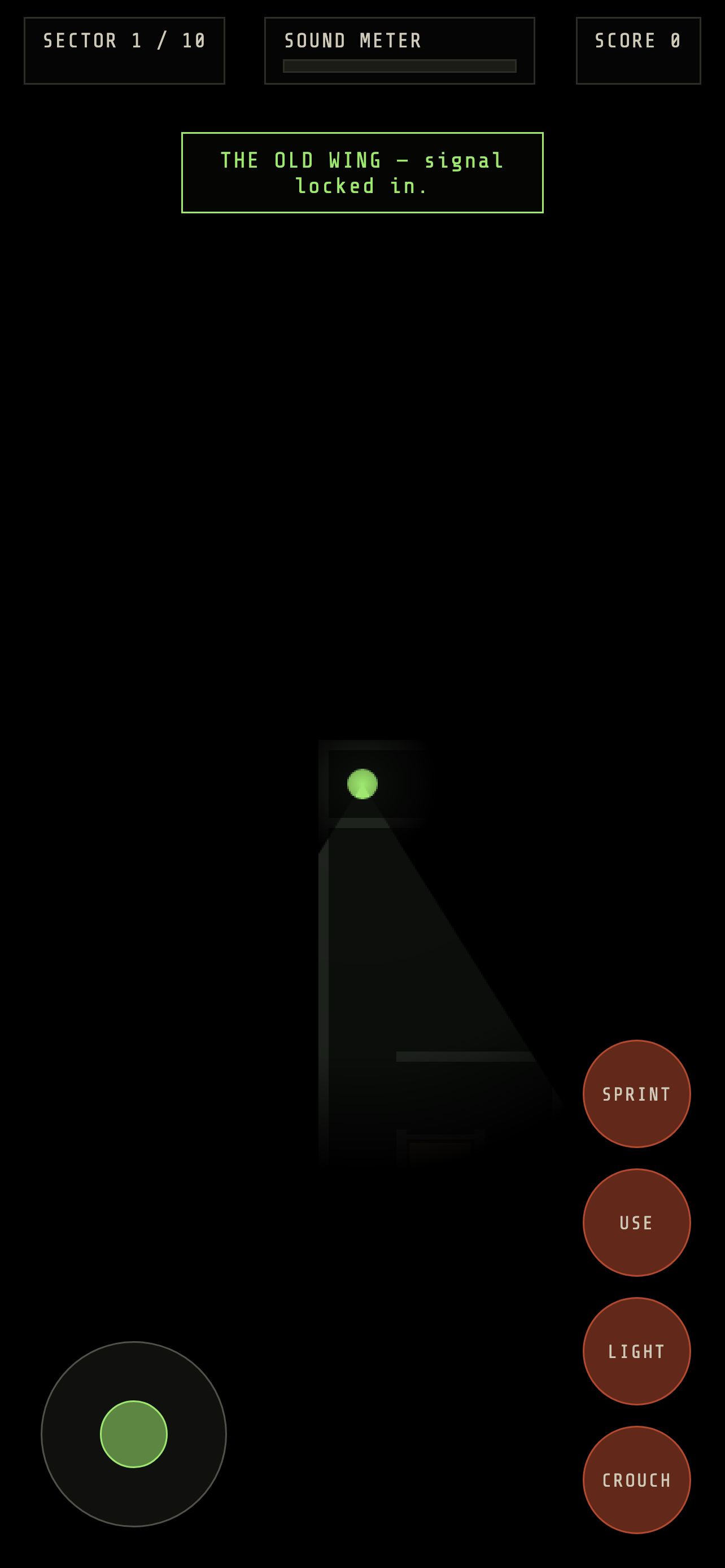 Rebolt gameplay, flashlight cone in a dark corridor