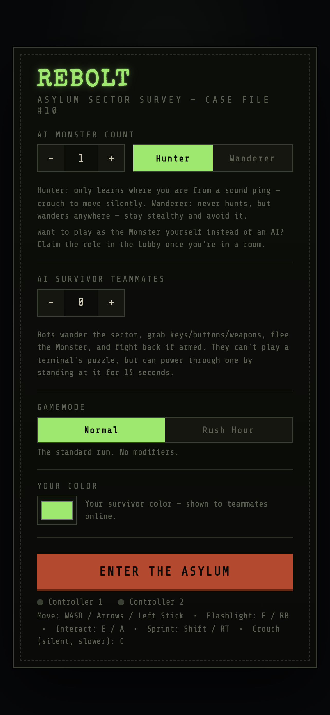 Rebolt setup screen
